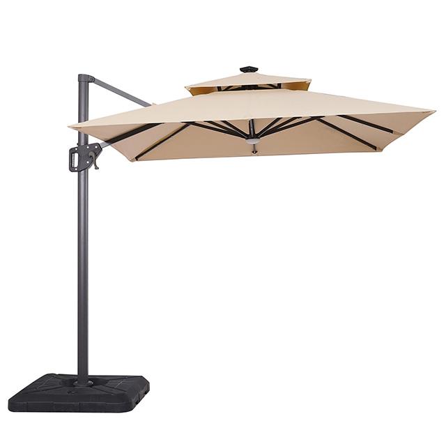Sombrilla cuadrada Xico de 8 pies con doble techo y luz LED + base grande de 37"