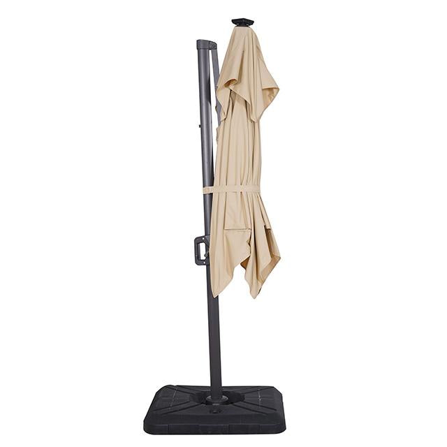 Sombrilla cuadrada Xico de 8 pies con doble techo y luz LED + base grande de 37"