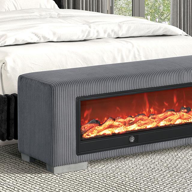 Banco Elnath con chimenea de leña visual gris