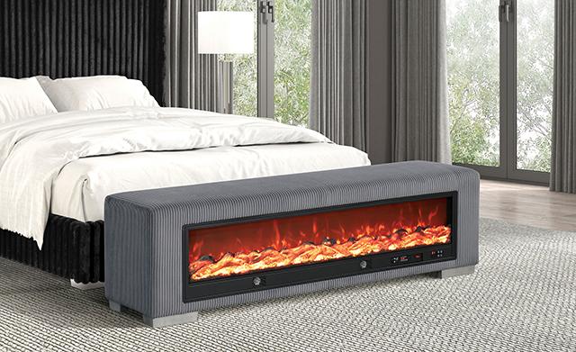 Banco Elnath con chimenea de leña visual gris
