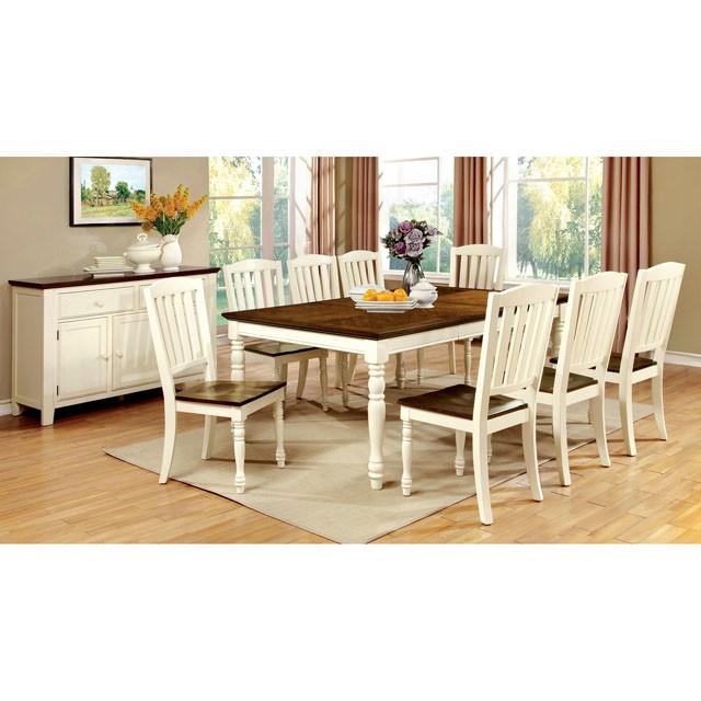 Mesa de Comedor HARRISBURG Vintage Blanco/Roble Oscuro con Extensión de 45 cm