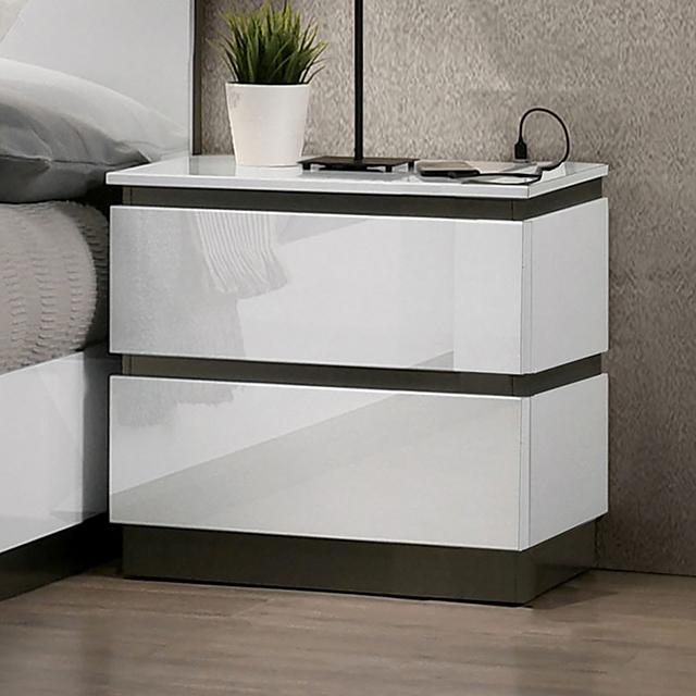 BIRSFELDEN منضدة سرير مع USB، أبيض