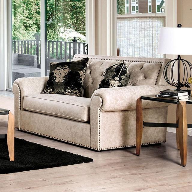 Loveseat Parshall Beige con reflejos dorados