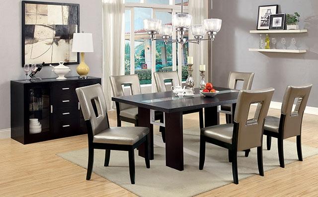 Mesa de comedor Luminar con inserto de cristal negro