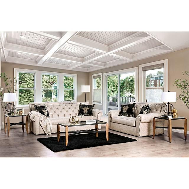 Loveseat Parshall Beige con reflejos dorados
