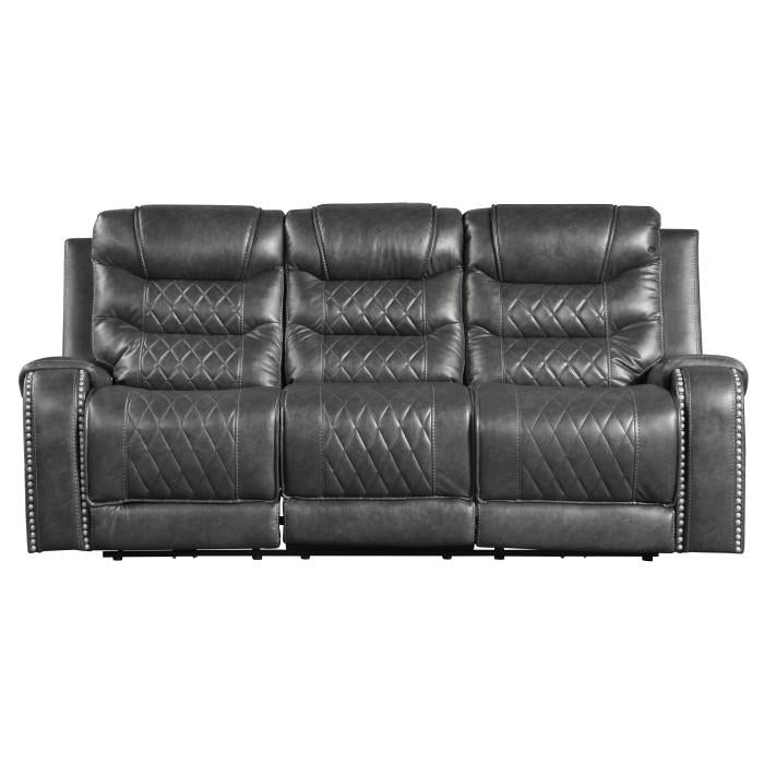 Sofá reclinable doble Putnam con mesa plegable en gris 9405GY-3