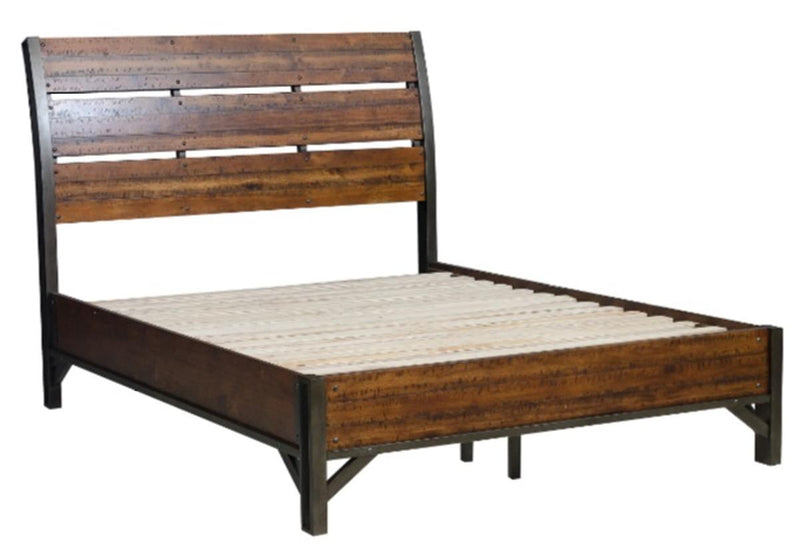 Cama con plataforma King Holverson en marrón rústico y bronce de cañón 1715K-1EK