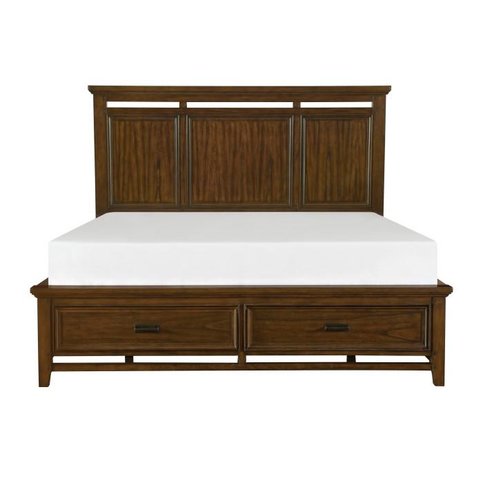 Cama de plataforma tapizada Frazier Queen con almacenamiento en cerezo oscuro 1649-1