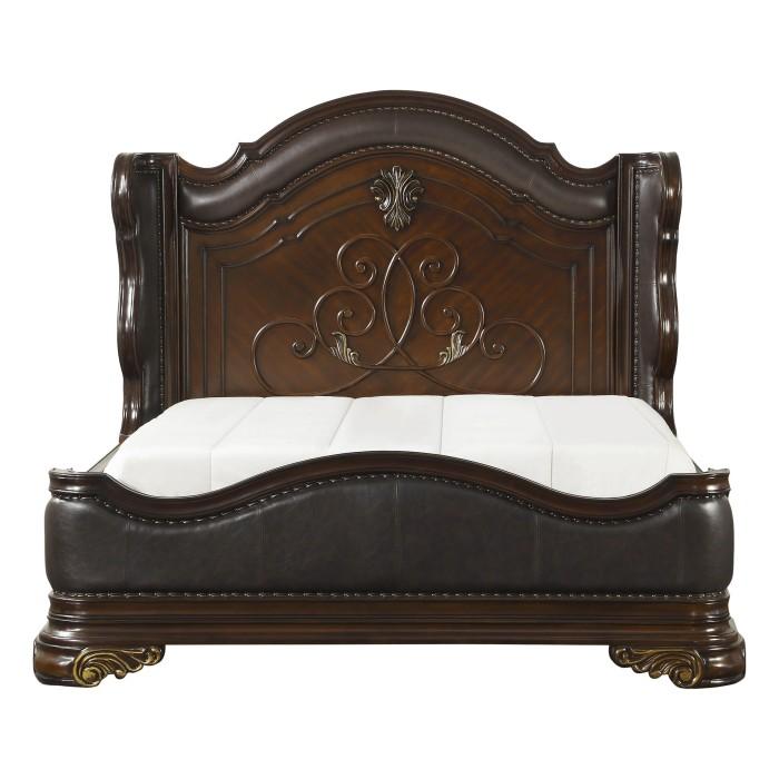 Cama de paneles tapizada Royal Highlands Queen en cerezo intenso 1603-1