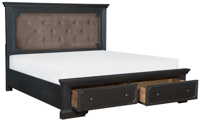 Cama de plataforma tapizada tamaño Queen Bolingbrook con almacenamiento en color café 1647-1