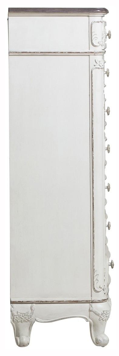 Cómoda alta Cenicienta de 7 cajones en blanco antiguo con acabado desgastado gris 1386NW-12