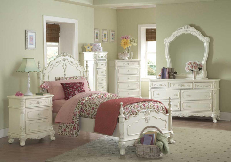 Cama con dosel completa Cinderella en blanco antiguo 1386FNW-1