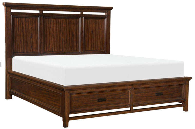 Cama de plataforma tapizada Frazier Queen con almacenamiento en cerezo oscuro 1649-1