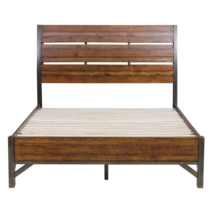 Cama con plataforma King Holverson en marrón rústico y bronce de cañón 1715K-1EK