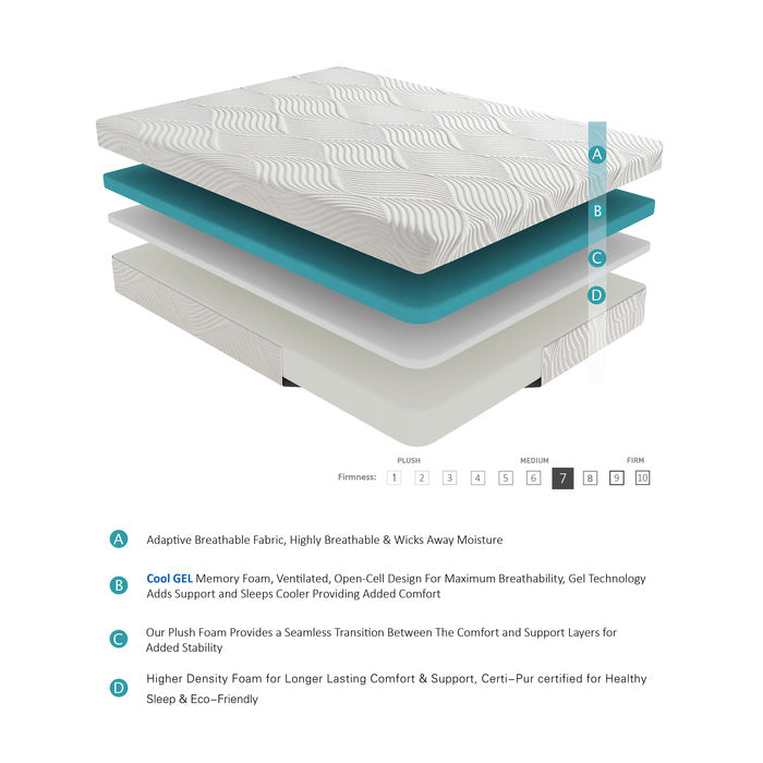 MT-G10Q - Colchón de espuma viscoelástica de gel de 10" Queen