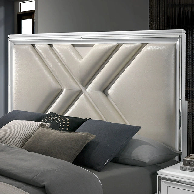 Juego de dormitorio Queen Emmeline de 4 y 5 piezas, gris y blanco