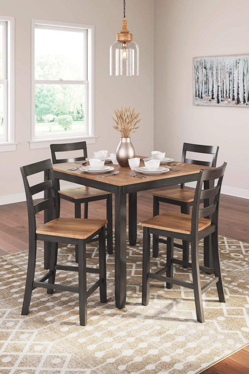 Mesa de comedor a la altura de la encimera Gesthaven y 4 taburetes de bar (Set de 5)