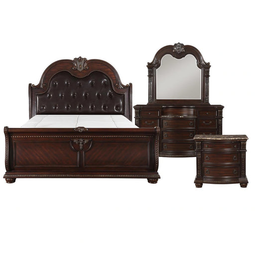 Juego de cama Cavalier de 4 y 5 piezas, color cerezo y plata