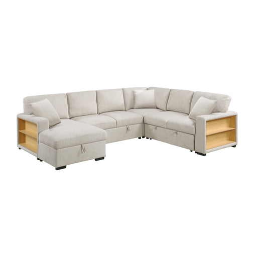 Pompano sectional With Left Chaise, Pull-out Bed, Hidden Storages And Shelves, Charging Ports (9630BE)