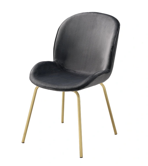 Silla auxiliar de terciopelo gris y dorado Chuchip