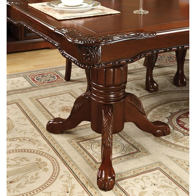 Mesa de comedor antigua Georgetown en cerezo con pedestal doble