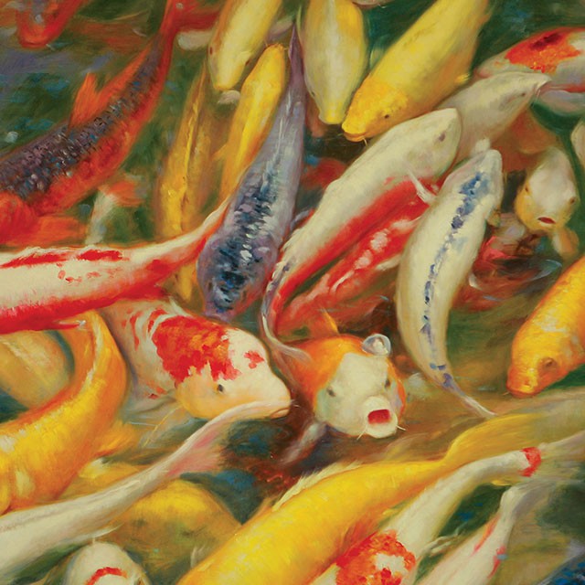 Pintura en lienzo con estampado de koi