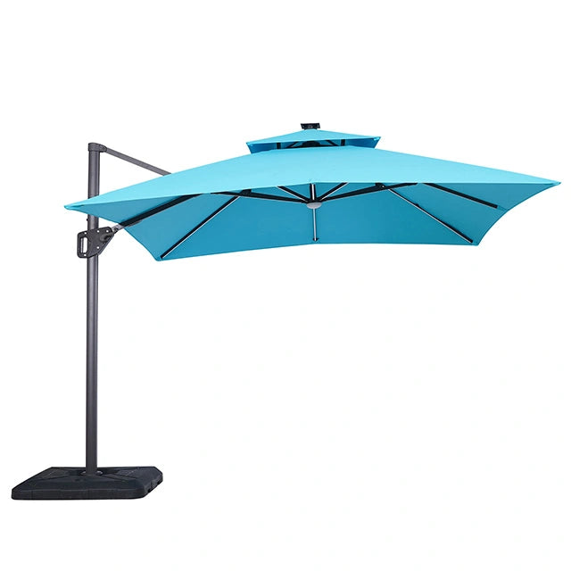 Sombrilla cuadrada Sano de 10 pies con doble techo con LED + base grande de 37 pulgadas