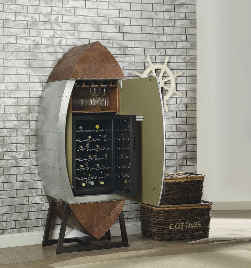 Vinoteca y nevera de cuero flor marrón y aluminio Brancaster Retro