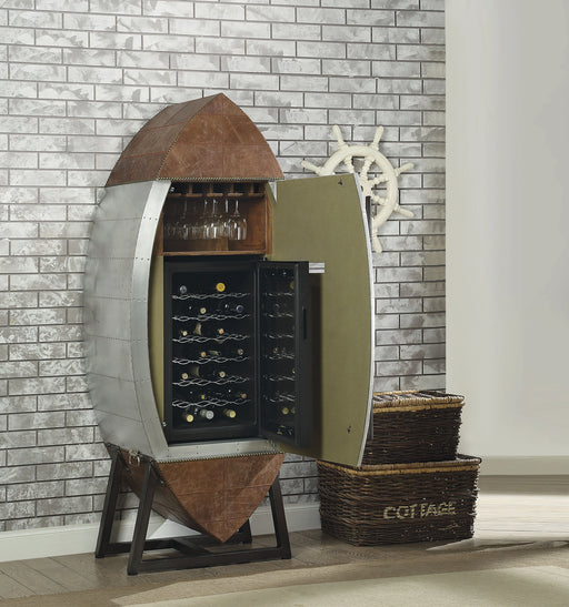 Vinoteca y nevera de cuero flor marrón y aluminio Brancaster Retro