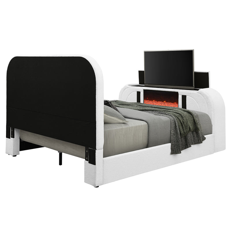 Queen Bed w/LED, TV Cabinet, Fireplace & Bluetooth