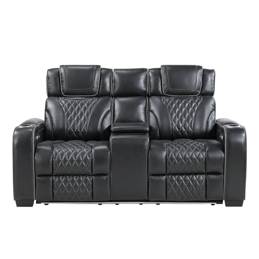 Apex Power Double Reclining Love Seat With Center Console, Power Headrests, Storage Arms With Cup Holders, Wireless Charger, Air Massage And Heat, LED Lighting And Charging Ports