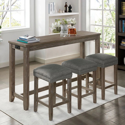 CAERLEON Juego de mesa alta de 4 piezas, gris cepillado con alambre