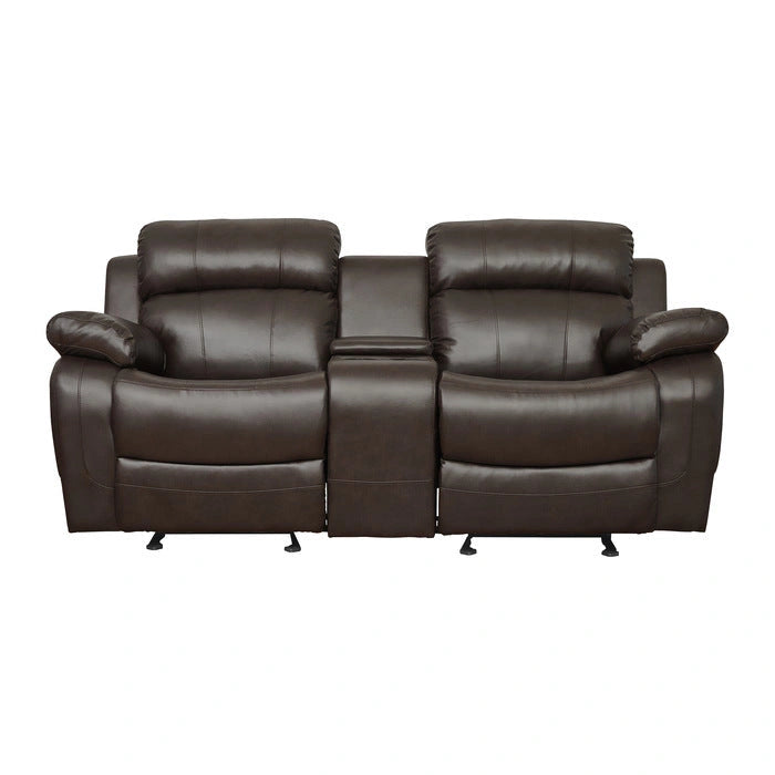 Sofá de dos plazas reclinable doble Marille con consola central en marrón