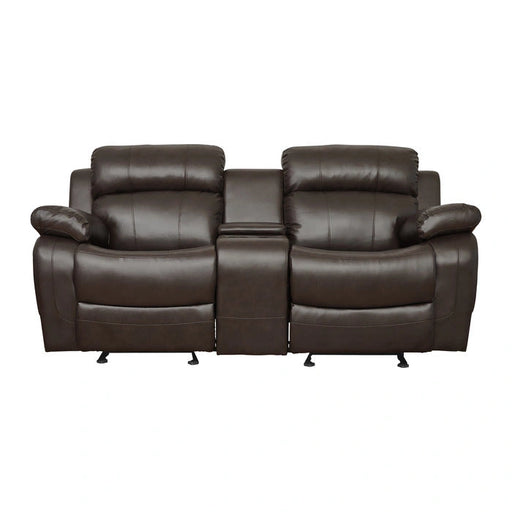 Sofá de dos plazas reclinable doble Marille con consola central en marrón