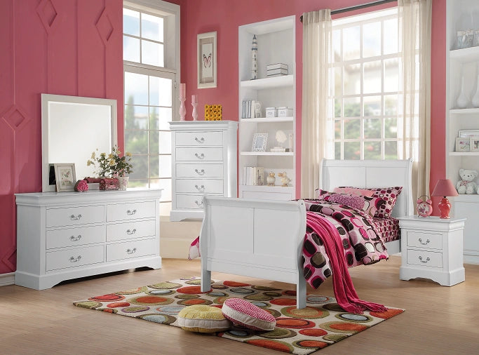 Cama individual blanca Louis Philippe III