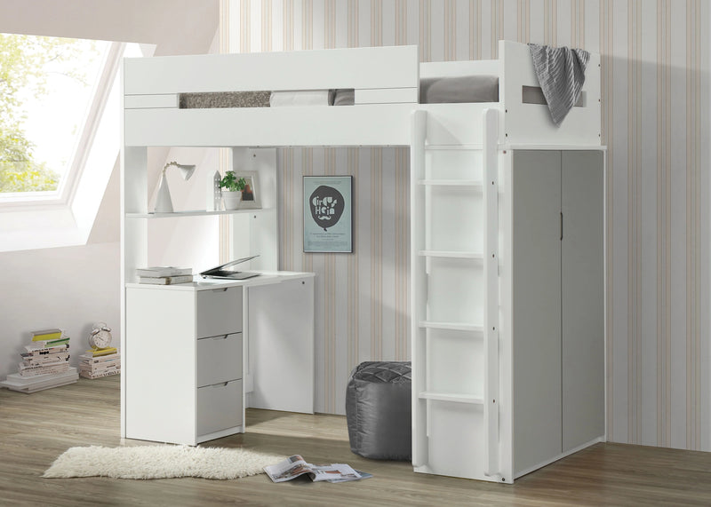 Cama alta Nerice blanca y gris