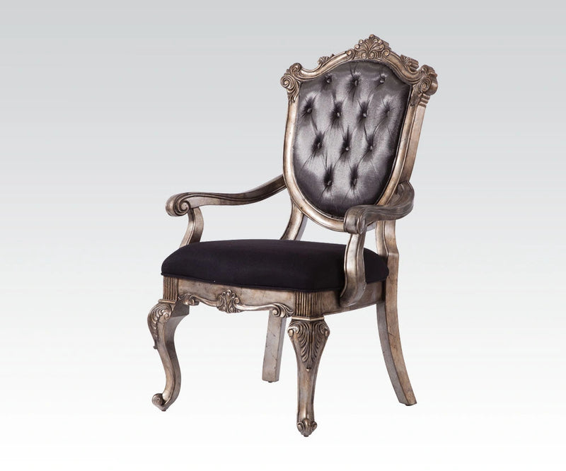 Silla de comedor Acme Chantelle con respaldo capitoné (juego de 2) en platino antiguo 60543
