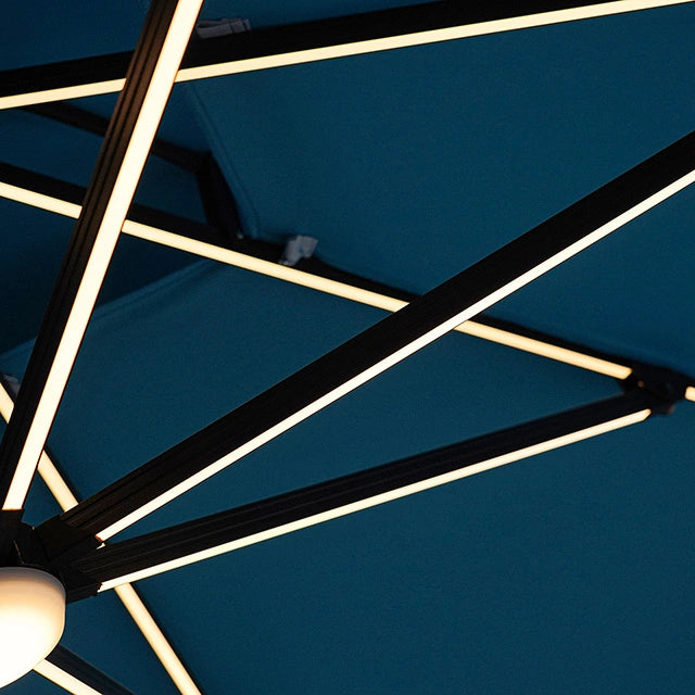 Sombrilla cuadrada Sano de 10 pies con doble techo con LED + base grande de 37 pulgadas
