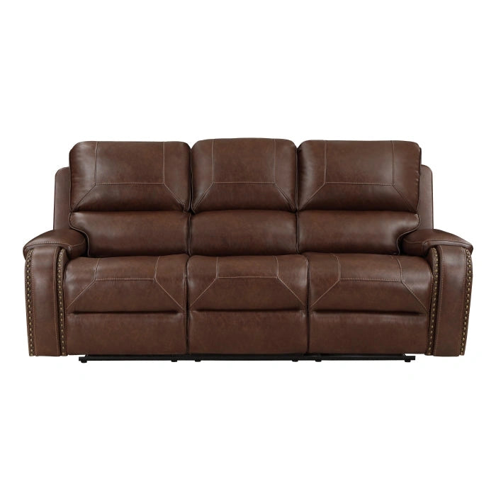 8549BRW-3 - Sofá reclinable doble con portavasos central desplegable, tomas de corriente y puertos USB