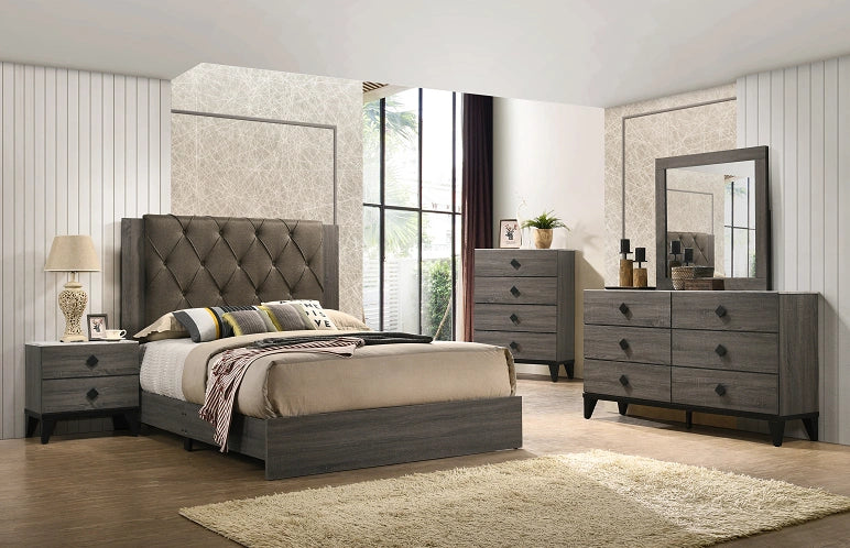 Cama Avantika Fabric & Rustic Gray Oak Eastern King