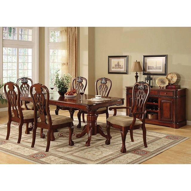 Mesa de comedor antigua Georgetown en cerezo con pedestal doble