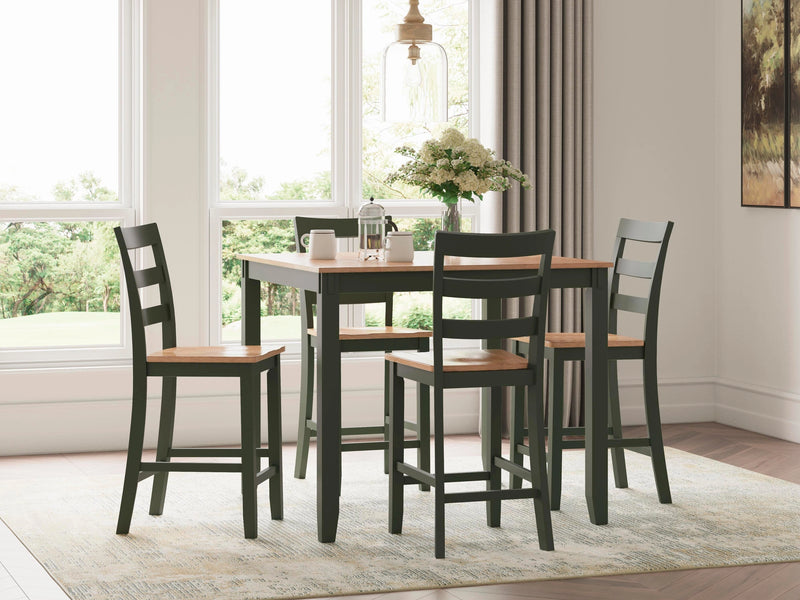 Mesa de comedor a la altura de la encimera Gesthaven y 4 taburetes de bar (Set de 5)