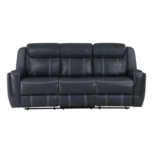 8516BU-3 - Sofá reclinable doble con portavasos centrales desplegables, revistero, tomacorrientes y puertos USB