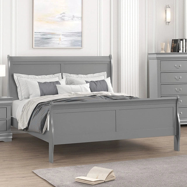 Cama Louis Philippe Matrimonial, Individual, Matrimonial y King Negra, Gris, Marrón y Blanca