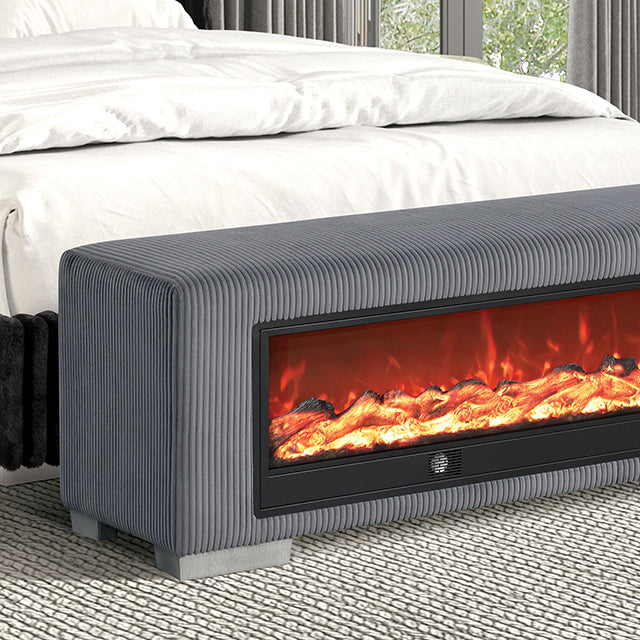 Banco Elnath con chimenea de leña visual gris